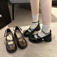 LBSFY -Women Loafers Retro Brown Mary Jane Shoes Women Pu Leather Thick Heels Lolita Shoes Woman Uniform Pumps Ankle Buckle Shoes