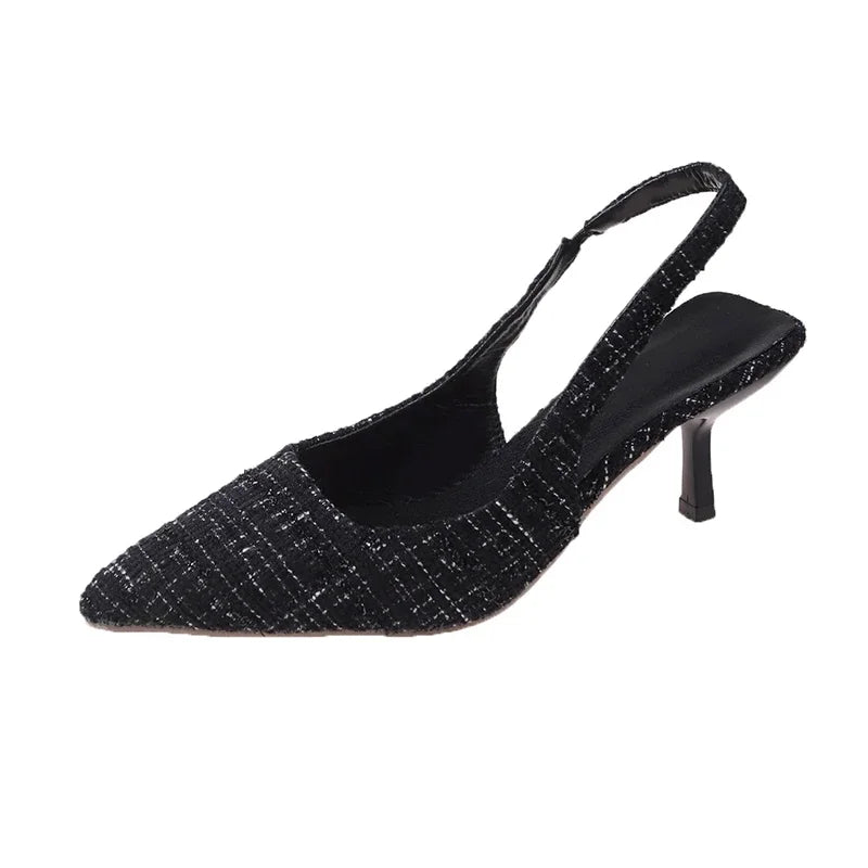 LBSFY  -Sea Salt Blue Pointed High Heel Sandals for Women Back Hollow Half Headed Single Shoes Fashion Versatile Casual Shoes