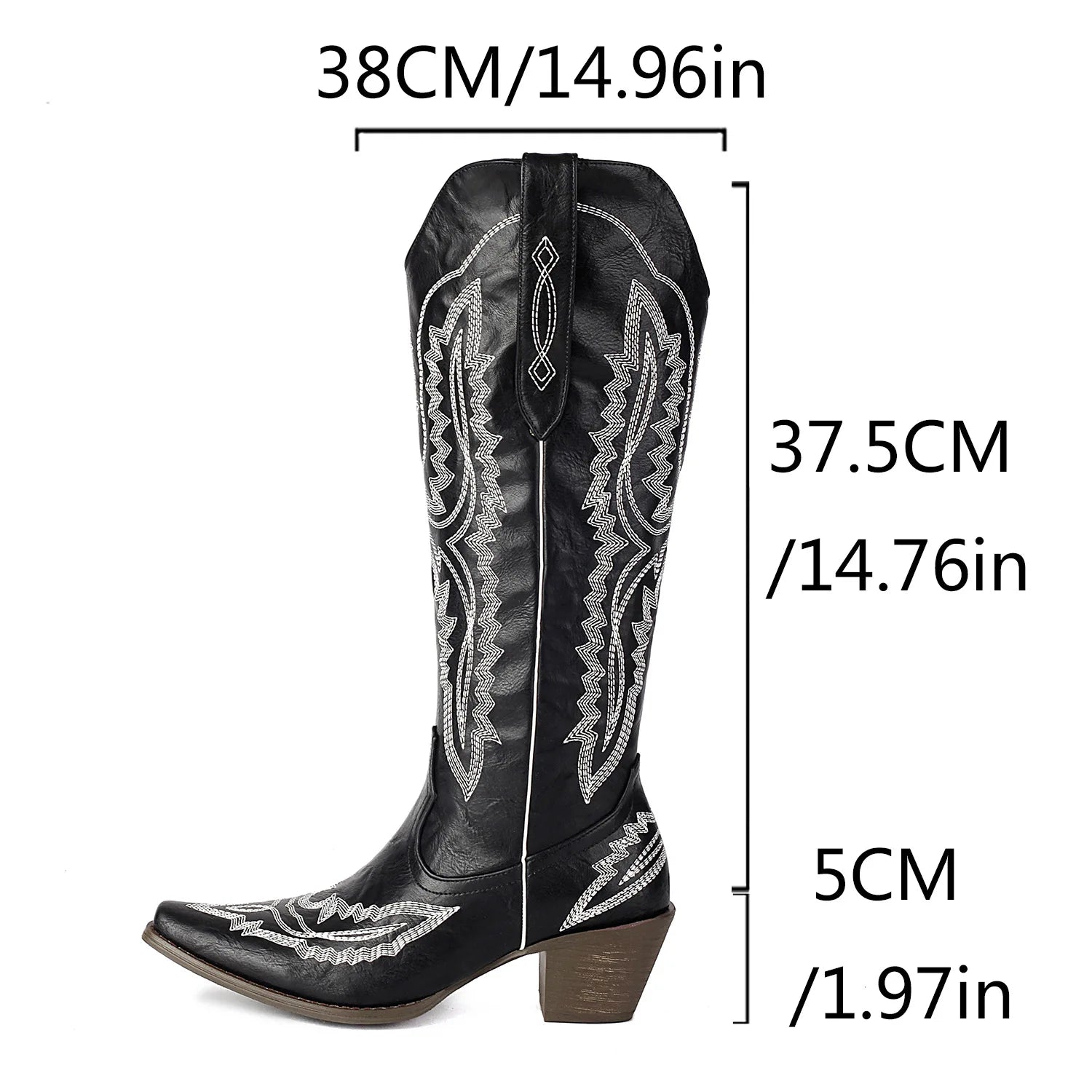 LBSFY  -  Cowboy Boots For Women Knee High Pu Leather Brown Size 46 Winter Embroider Western Cowgirl Shoes