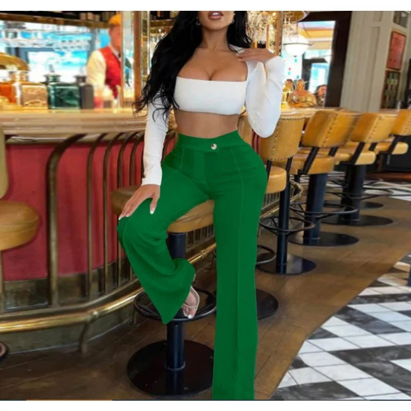 LBSFY  -  2024 Spring Summer New Women's Pants Clothing Solid Color Fashion Gold Velvet Striped Casual High Waist Trousers