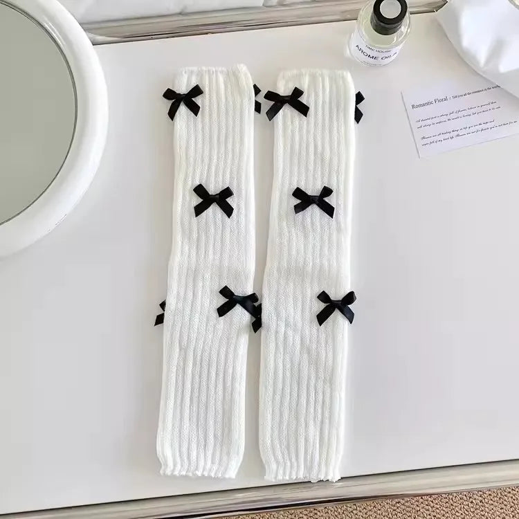 Lbsfy Harajuku Y2k Girls Cute Bow Knitted Leg Warmers Socks Japanese Lolita Kawaii Sweet JK Pink Ruffles Knitted Warm Leg Cover