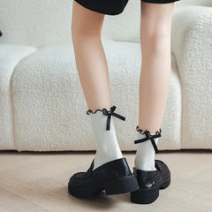 Lbsfy Bow Socks Women Cute Kawaii Mid-tube Frilly Black White Harajuku Lolita Princess Girl Gift Ruffle Sock Ladies Calcetines Mujer