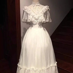 LBSFY -French Court Style White Lace Lolita Dress Summer Romance Fairy Princess Waist Slimming A-line Long Dress for Women