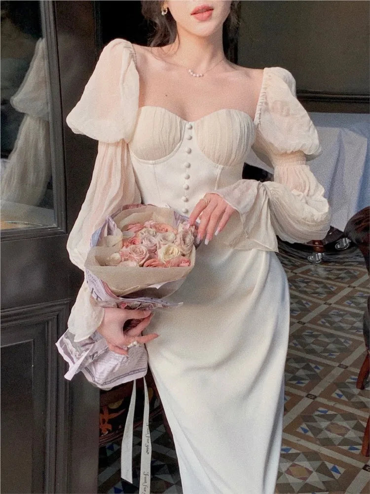 LBSFY -Elegant Party Dresses For Women Vintage Long Dress Off Shoulder Long Sleeve Autumn Spring Prom Robe Slim One Piece Vestidos New