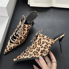 LBSFY -Fashion Pointed Toe Woman Slippers Pumps Design Leopard Print Thin Low Heels Ladies Mules Slides Shoes Zapatos De Mujer