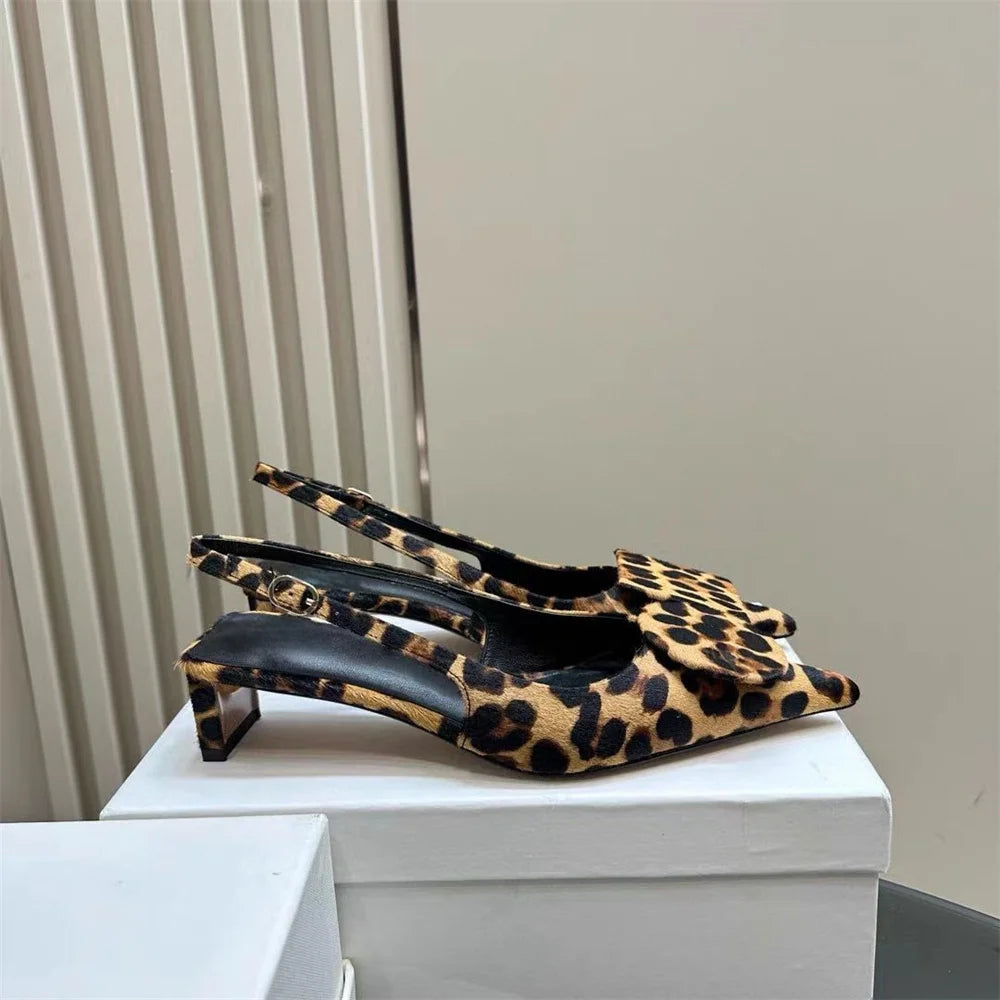 LBSFY  -  Ins Women Kitten Heels Slingbacks Sandals Leopard Genuine Leather Party Spring Summer Shoes Woman Sandals Pumps