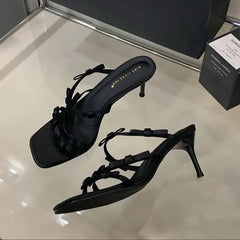 LBSFY -Summer Fashion Band Woman Slippers Leopard Narrow Thin Low Heels Party Stripper Ladies Mules Slides Zapatos Mujer