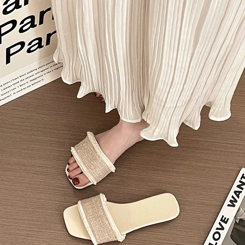 LBSFY  -  Designer Summers Tassels Women Slippers Fashion Elegant Open Toe Flats Slides Shoes Ladies Casaul Outdoor Beach Sandalias