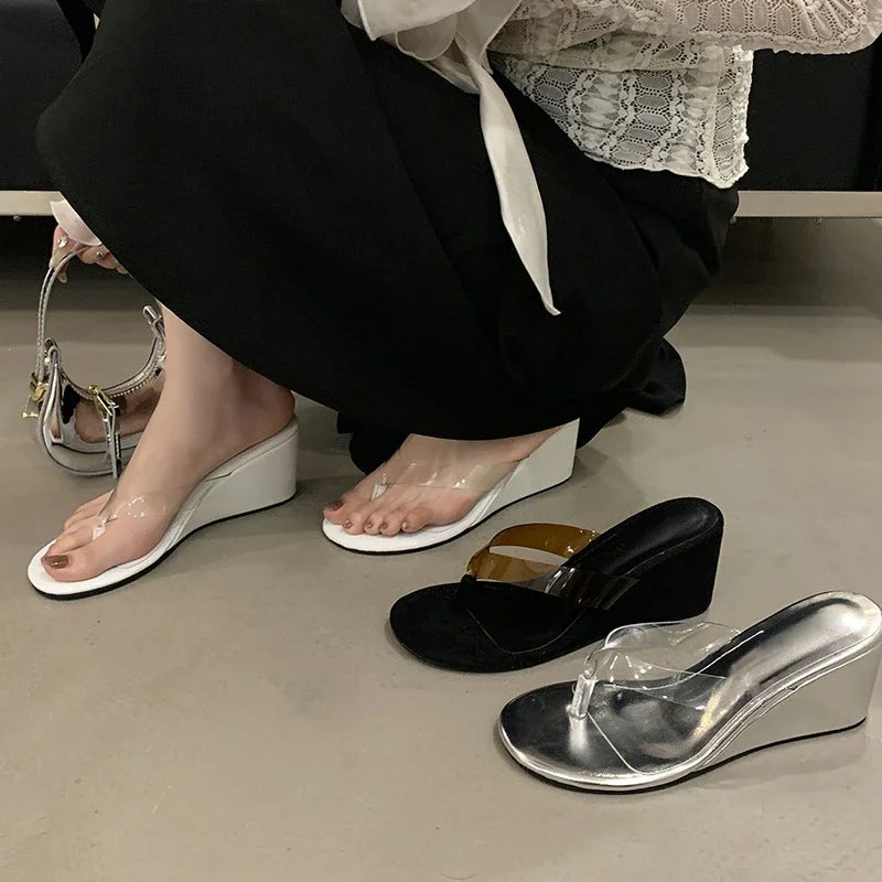 LBSFY -Summer PVC Transpare Design Wedges Heels Slippers Women Concise Party Flip Flop Slides Shoes Zapatos De Mujer