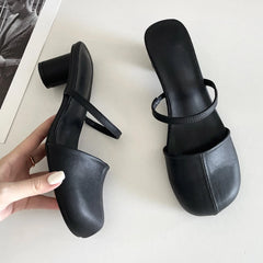 LBSFY  -  New Designer Heeled Sandals for Women Round Toe Chunky Heel Slippers Female Brand Red Slides Ladies Classy Muller Pumps Women