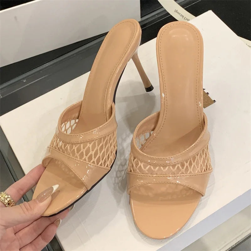 LBSFY -Summer Fashion Mesh Woman Slippers Elegance Stripper Thin Low Heels Beach Ladies Mules Slides Shoes Zapatos De Mujer