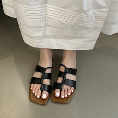 LBSFY  -Summer Casual Flat Sliper Square Toe Shoes Women Slip-On Beach Slides Soft Outdoor Sandals Mujer