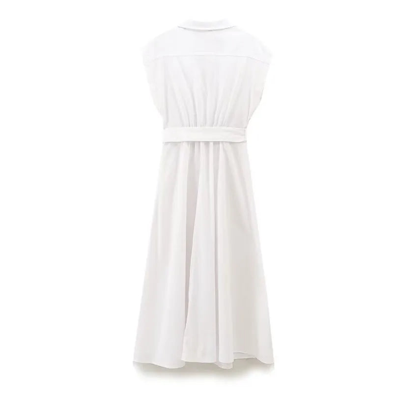 LBSFY -Fashion Casual Women Dress With Belt Single Breasted Simple Elegant Summer Long Dress 2025 New Casual Chic Female Clothing