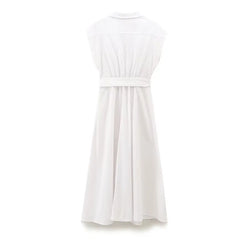 LBSFY -Fashion Casual Women Dress With Belt Single Breasted Simple Elegant Summer Long Dress 2025 New Casual Chic Female Clothing