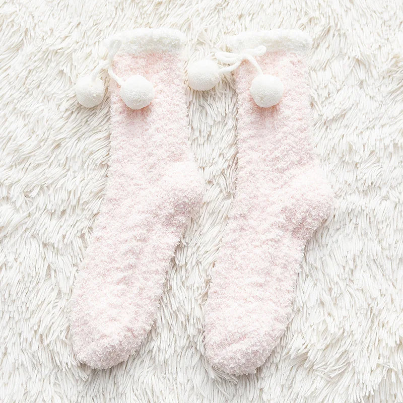 Lbsfy Socks Women Ladies Girls Warm Knee Cute Kawaii Sweet Style Autumn Winter Soild Warm Coral Fleece Warm Thick Home Socks Stockings