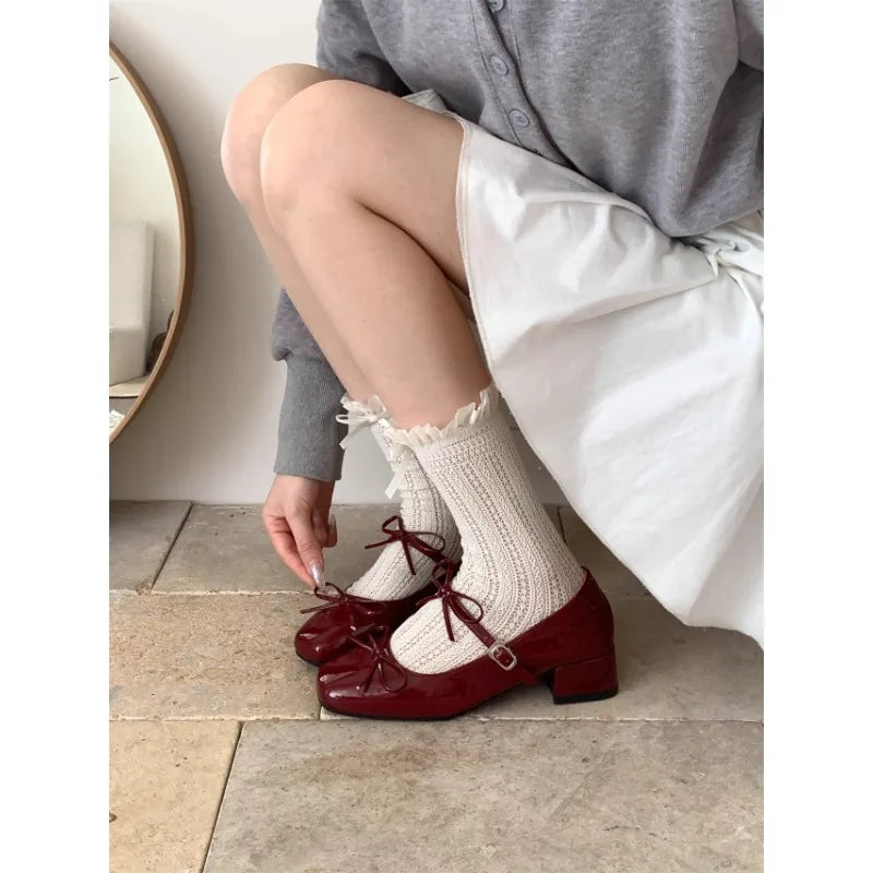 LBSFY -Spring Autumn Women Mary Jane Shoes Fashion Butterfly-knot Shoes Casual Low Heel Dress Street Style Shoes