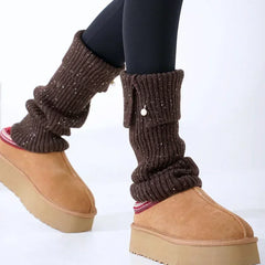 Lbsfy Korea Women Pearl Button Wool Knitted Ankle Covers Leggings Socks Leg Warmers Winter Thickened Calf Socks Harajuku Leg Covers