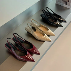 LBSFY -New Style Women's Fashion Patent Leather Pointed Toe Women Pumps Elegant Low Heels Sandals Casual Dress Street Style Shoes