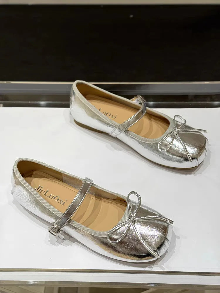 LBSFY -Women's 2025 Women's Flat Leather Shoes with Mary Jane's New Summer Style Pleated Bow All-match Single-layer Shoes