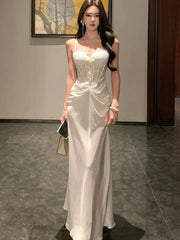 LBSFY -Summer Women's Elegant Sexy Evening Long Dresses White Spaghetti Strap Sleeveless Backless Wedding Party Birthday Robe New Chic