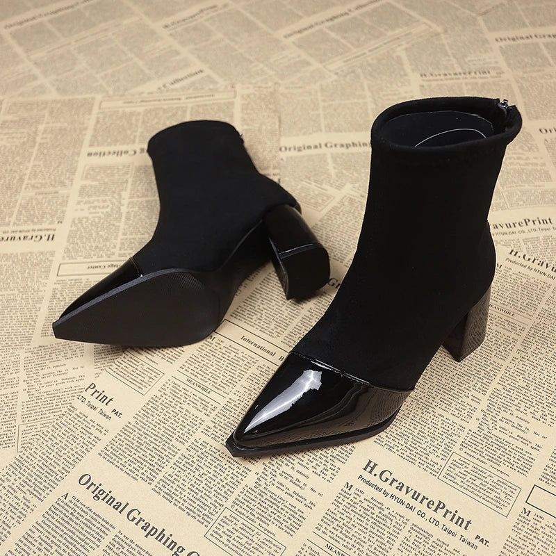 LBSFY -Ankle Boots Women Chunky Mid Heels Suede Shoes Woman Pointed Toe 2024 Trend Winter New Goth Walking Snow Chelsea Botas De Mujer