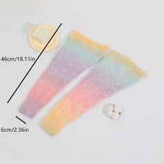 Lbsfy 1 Pair Women Retro Rainbow Gradient Pattern Leg Cover, Flared Slouch Knee High Knitted Leg Warmers, Women's Stockings & Hosiery