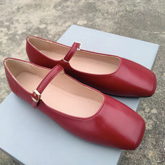 LBSFY  -  2024 Spring New Retro Women Flat Heel Shoes Fashion Square Toe Ladies Casual Mary Jane Slingback Shoes Shallow Ballerina 35-44