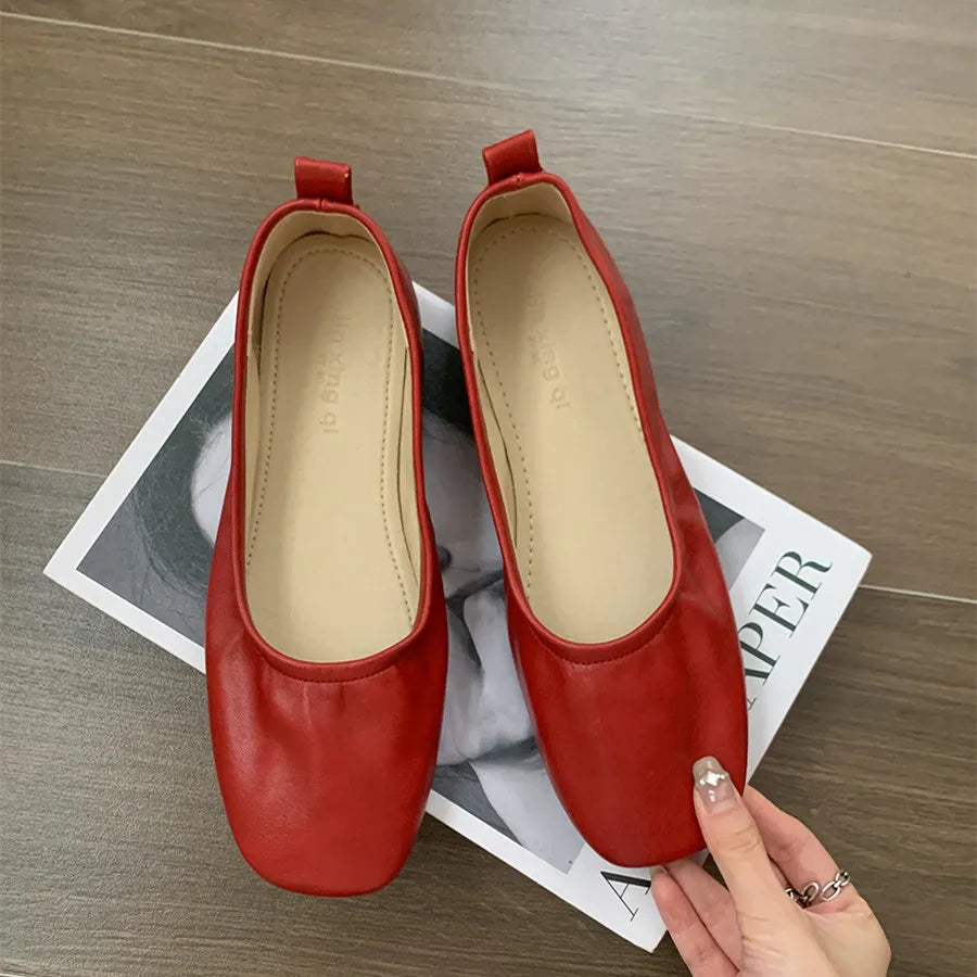 LBSFY -Women Shoes Brand Designer Mary Janes Shoes Woman Square Toe Japanned Leather Flats Vintage Narrow Band Loafers