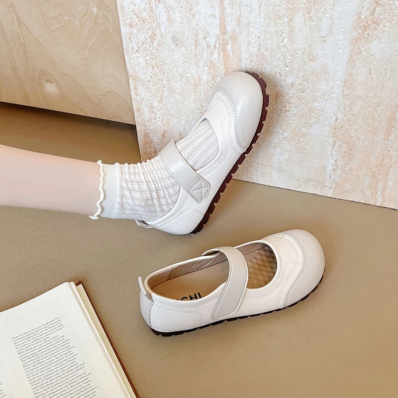 LBSFY -New Style Fashion Women's Flat Shoes Korean Style Mary Jane Ladies' Casual Leather Flat Boat Shoes Loafers Work and Party Wear