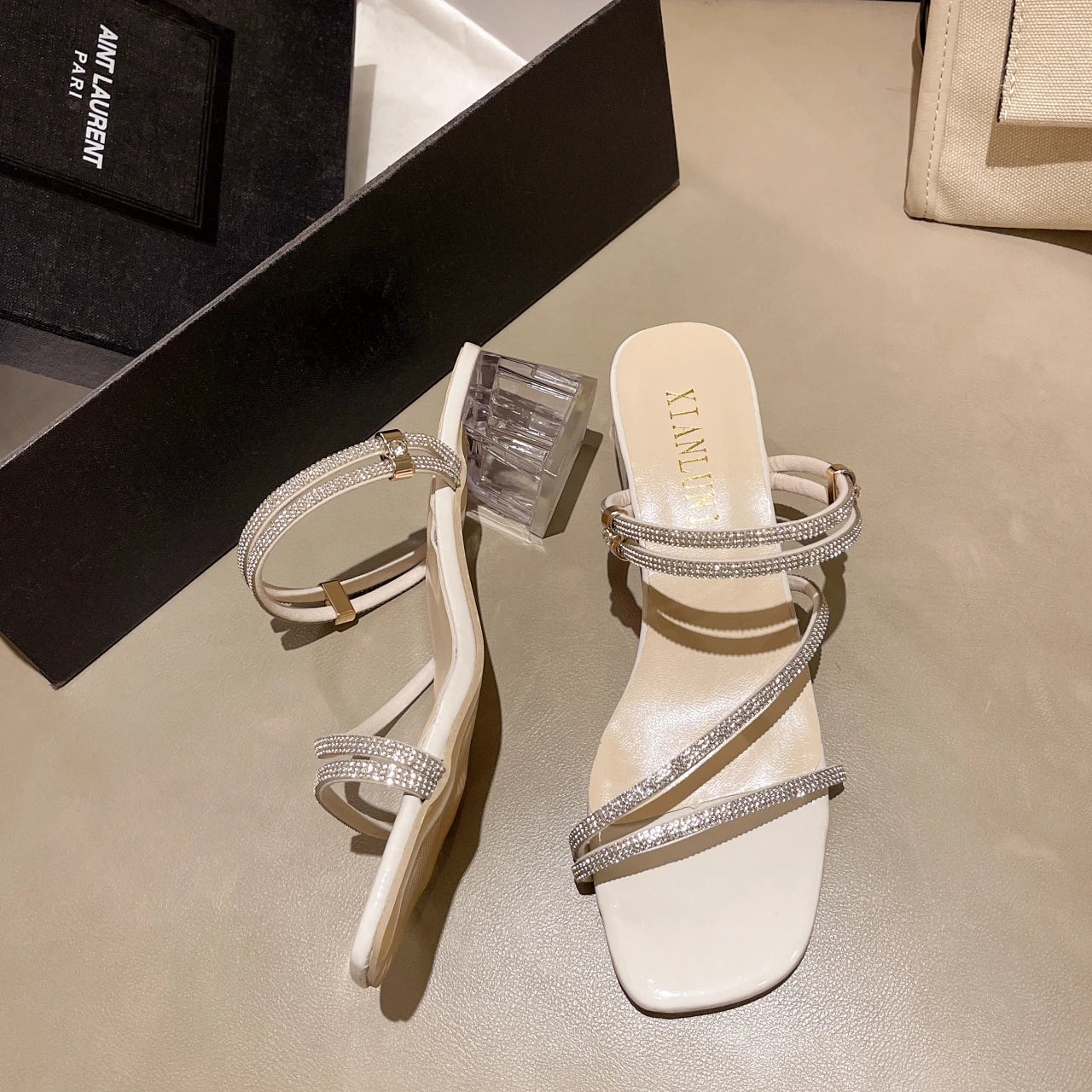 LBSFY -Two-wear 2025 New Style Women's Sandals Rhinestone Embellished Fashion Outerwear High Heel Net Weight Casual Shoes