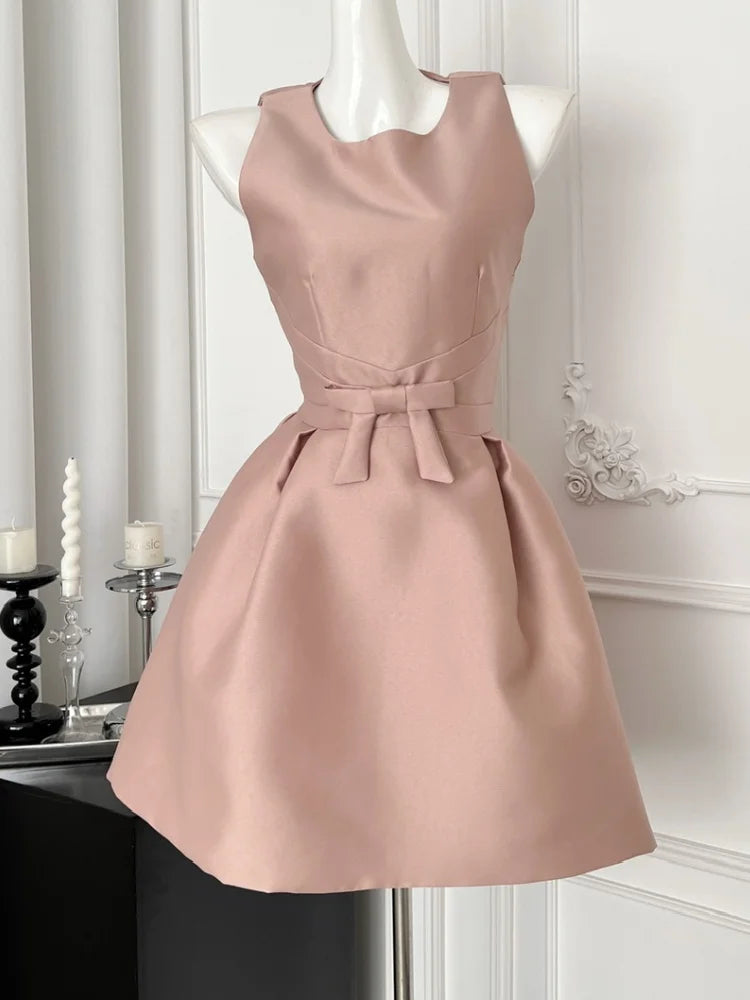 LBSFY -Sweet Satin Mini Dress for Women Korean Sleeveless Princess Birthday Party Short Dresses Summer Spring Solid A-Line Vestidos New