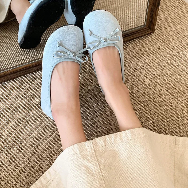 LBSFY -Spring 2025 Women's Flat Bottom Slip-On Shoes with Butterfly Knot round Head Bean Style Korean Fashion Low Cut Casual Shoes