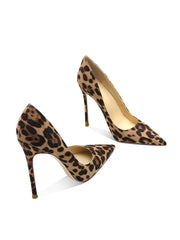 LBSFY  -  New suede leopard print high heels, women's slim heels, pointed toe single shoes, fashionable and sexy, shallow cut