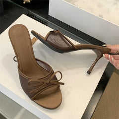 LBSFY -Summer Butterfly-knot Woman Slippers Elegance Stripper Thin Low Heels Ladies Mules Slides Shoes Zapatos De Mujer