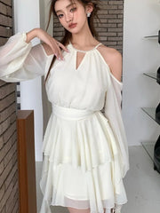 LBSFY -Summer Fairy Elegant Fashion Mini Dresses For Woman New Off Shoulder Sling Halter Tassel Party Dress French Hollow Vestidos