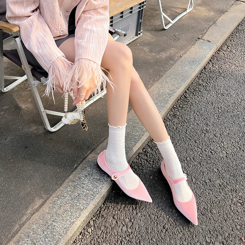 LBSFY  -  Fashion Women's Shoes New High Quality Velvet Pointed Flat Bottom Mary Jane Shoes Daily Commuter Lightweight Shoes