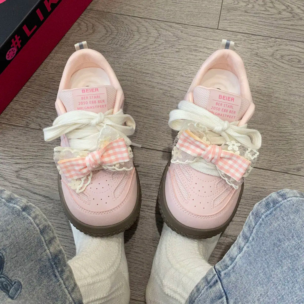 LBSFY  -  Kawaii Shoes Bowknot Women Sneakers Spring Summer 2025 Platform Vulcanize Cute Casual Pink Lolita Korean Fashion Footwear