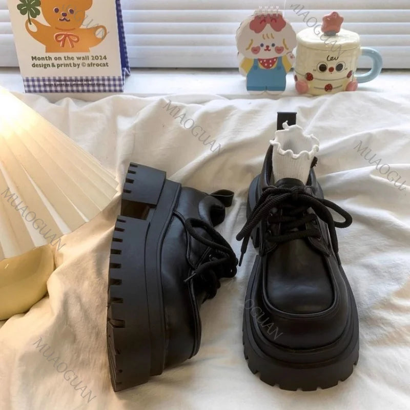 LBSFY -Women's 2025 New Japanese Style Mary Jane Shoes Black Brown Leather Thick Sole Round Toe Comfort Square Heel Lolita Girl's Shoes