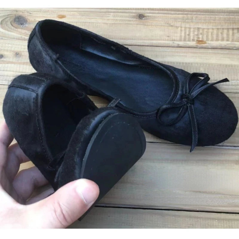 LBSFY  -  Gold Ballet Flats Summer Soft Comfortable Shallow Mary Jane Round Toe Bow Ballet Shoes Little Blue Shoes