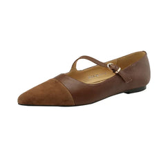 LBSFY  -Women Flat Women's Pointed Toe Retro Single Shoes One Word Buckle Round Mary Jane Shoes Ballerina Flats Mujer