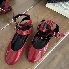 LBSFY  -  BIG Size 43 Designer Narrow Band Buckle Strap Women Flats Shoes Fashion Round Toe Party Dress Ladies Shoes
