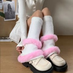 Lbsfy Winter Plush Thickened Kwaii Leg Warmers Lolita Cute JK Leg Covers Gothic Leg Socks Y2K Calf Socks Warm Leg Boot Cuffs Sock