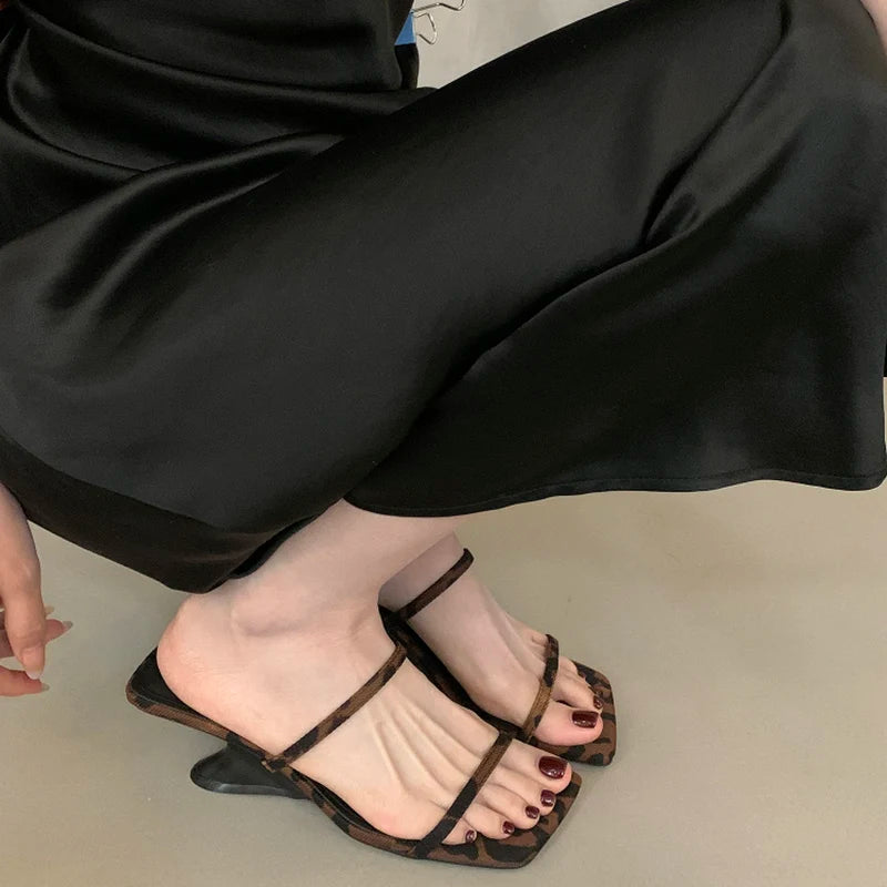 LBSFY  -Summer Women Open Toe Slippers Fashion Narrow Band Shoes Ladies Outdoor Party Dress Thick Heel Slides