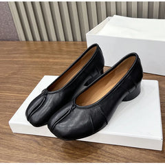LBSFY -Spring Summer Microfiber Leather Split Toe Women Pumps Fashion Pleated Designer Low Heeled Tabi Soft Soles Loafers Casual Shoes