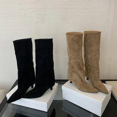 LBSFY -Winter Street Style Pointed Toe Knee-High Boots Women Low Heels Shoes Female Long Booties Zapatos De Mujer