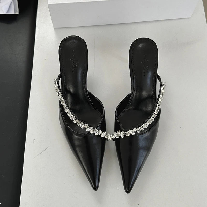 LBSFY  Summer Women's Fashion Crystal Mules Slippers Elegant Cover Toe Dress Slides Ladies Dancing Party High Heel Shoes