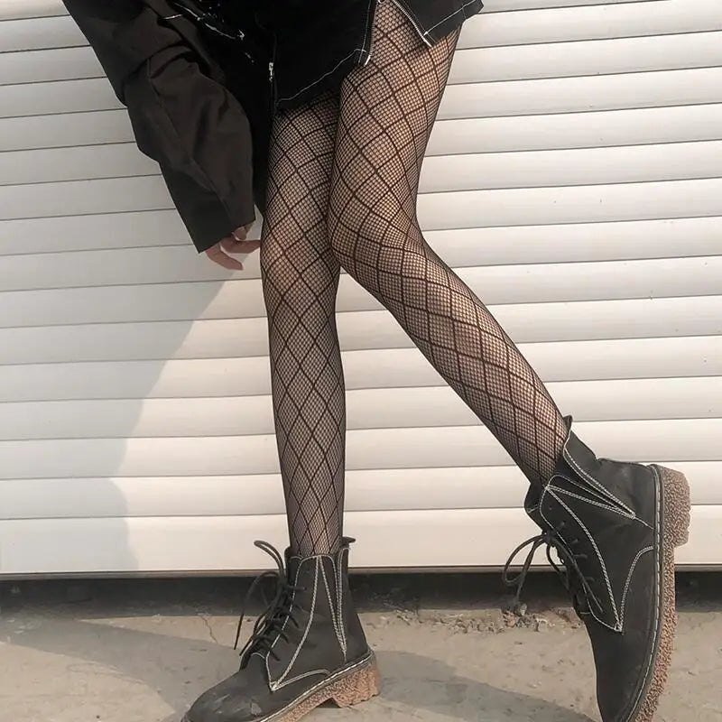 Lbsfy Lolita Girls Cute Pentacle Print Tights Women Sexy Gothic Punk Magical Five-Pointed Star Mesh Fish Net Pantyhose Body Stockings