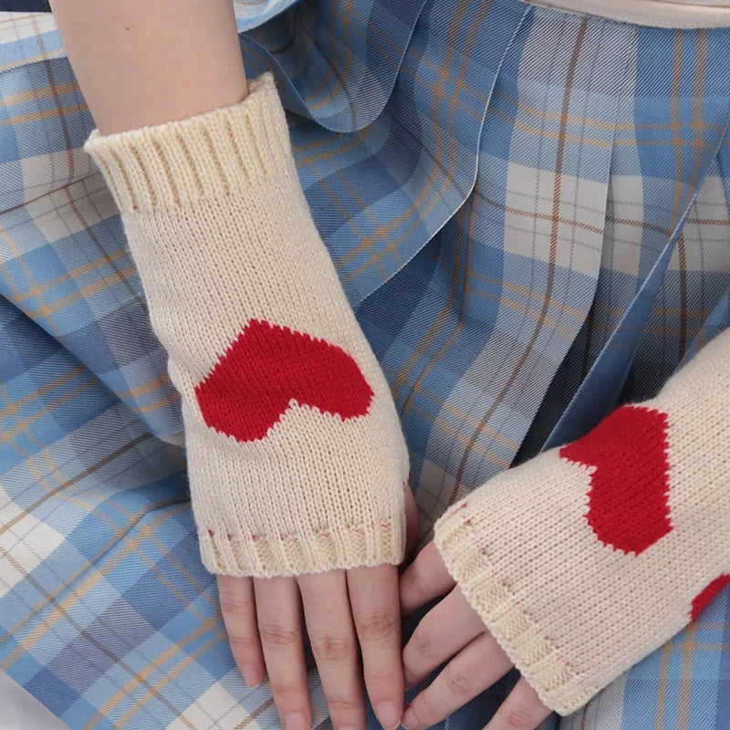 Lbsfy Knitted Half Finger Gloves Women's Warm Soft Winter Mittens for Girl Guantes Y2K Sleeve Girls Lolita Goth Fingerless Gloves
