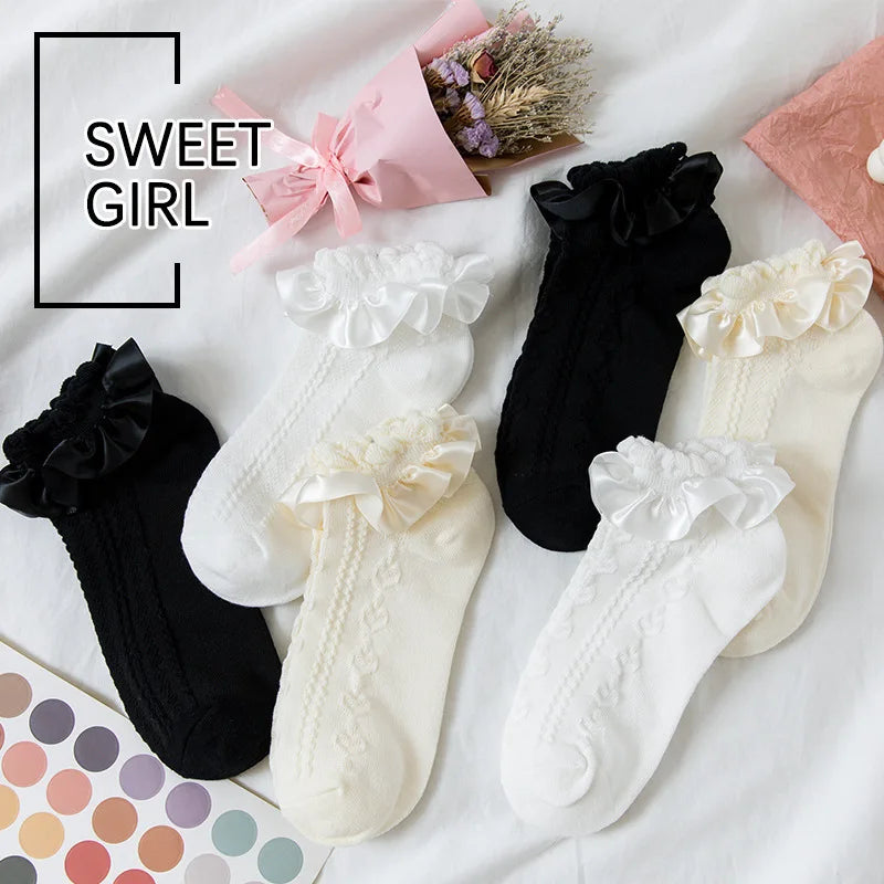 Lbsfy Socks Women Female Cute Kawaii Japanese Spring Summer Cute Kawaii Sweet Style Lolita Thin White black Lace Sock Girls Gift Sox