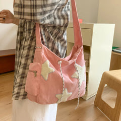 LBSFY -Large Capacity Corduroy Bag, Women's Single Shoulder Casual Five Pointed Star Crossbody Bag, Versatile Tote Bag